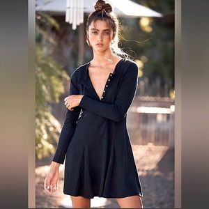 NWT Free People Beach Miles of Henley Mini Dress size Large Black